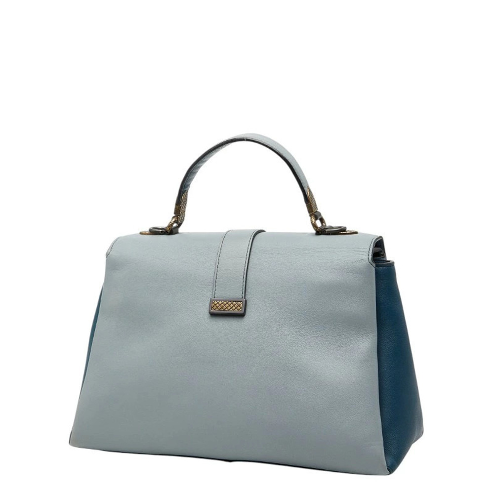 Bottega Veneta Leather Handle Top Handbag Piazza Blue